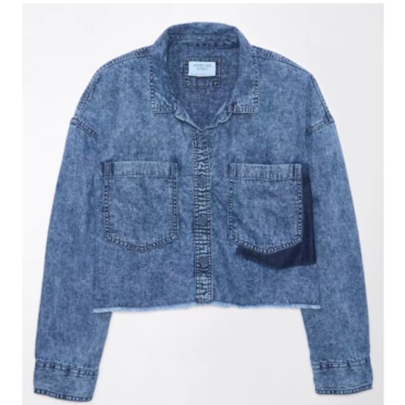 American Eagle Denim Button-Up Shirt Cropped - Picture 1 of 11